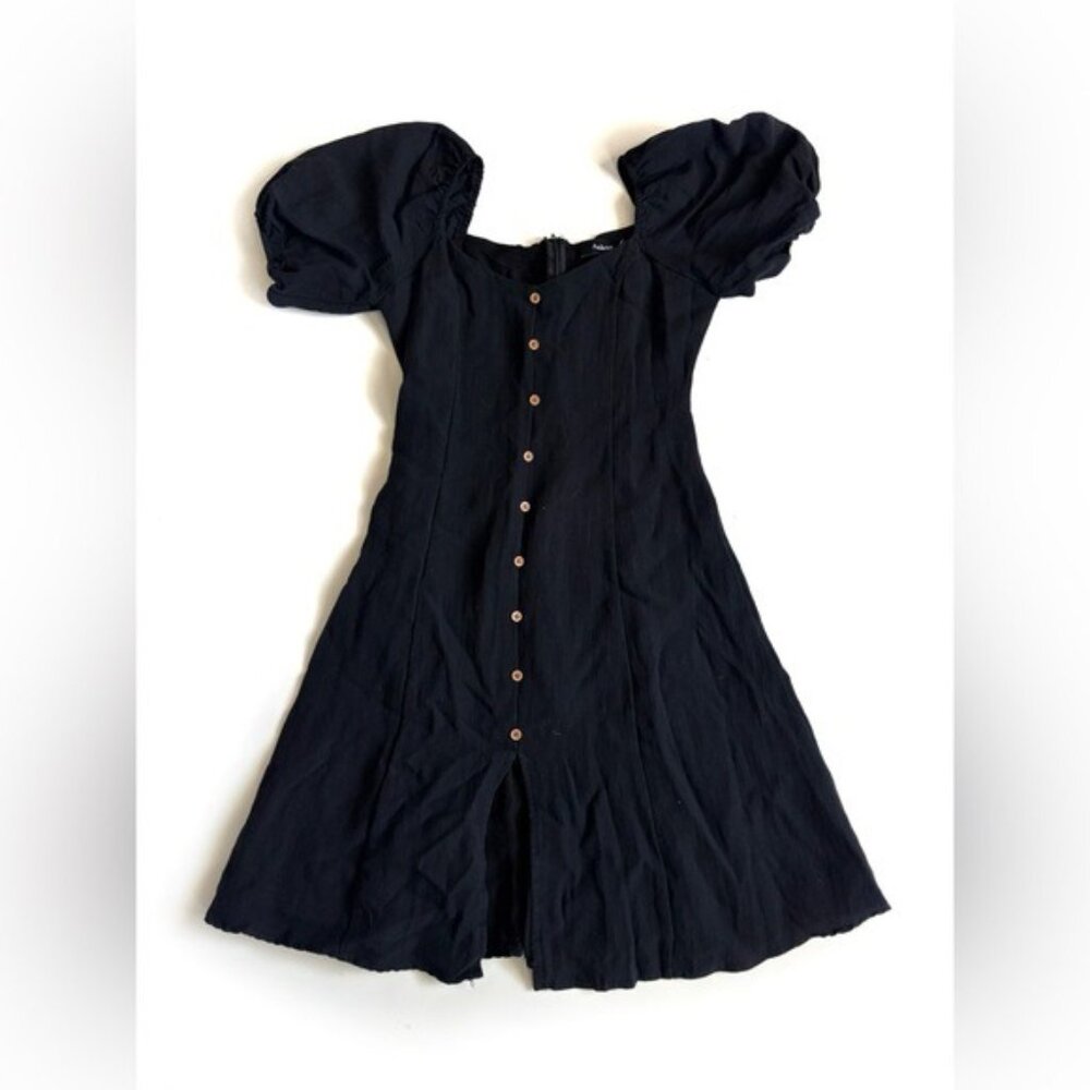 Aakaa Black Short Sleeve with Button Detail Dress - S